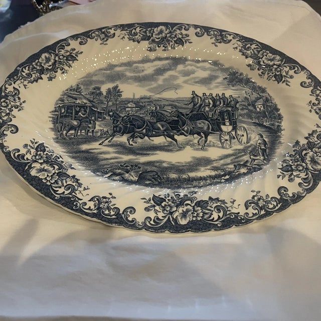 Add a touch of classic English elegance to your table with this **Vintage Mid-Century Modern (MCM) Johnson Bros. "Blue...
