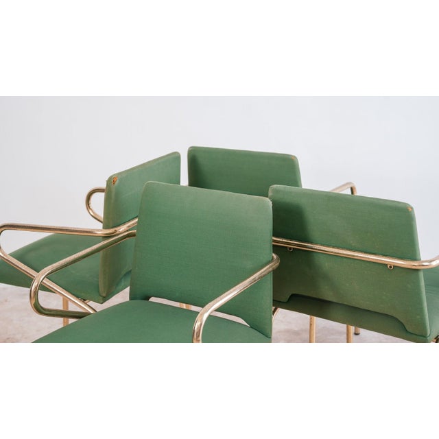 Metal Hollywood Regency Chairs in Green Fabric and Gold Metal, 1970s, Set of 4 For Sale - Image 7 of 14