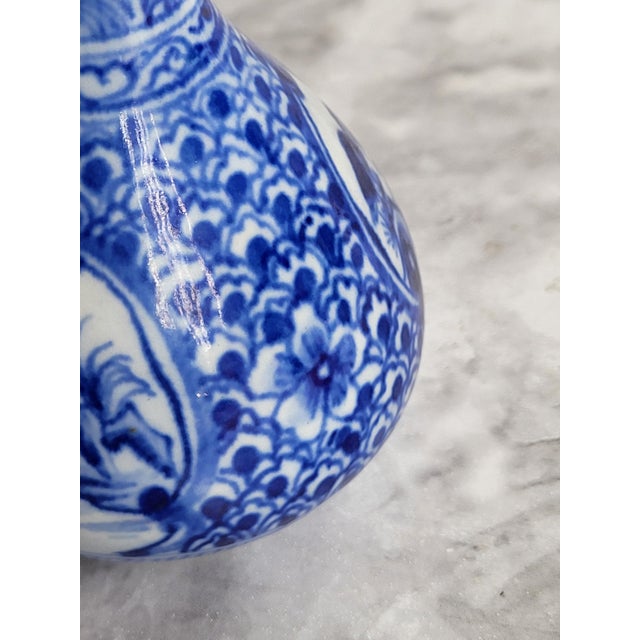 Blue Flow Blue Porcelain Vase With Traditional Asian Landscape For Sale - Image 8 of 12