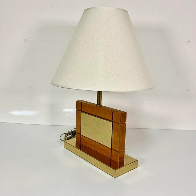 Wood 1960s Mid-Century Danish Modern Brass & Oak Table Lamp. For Sale - Image 7 of 13