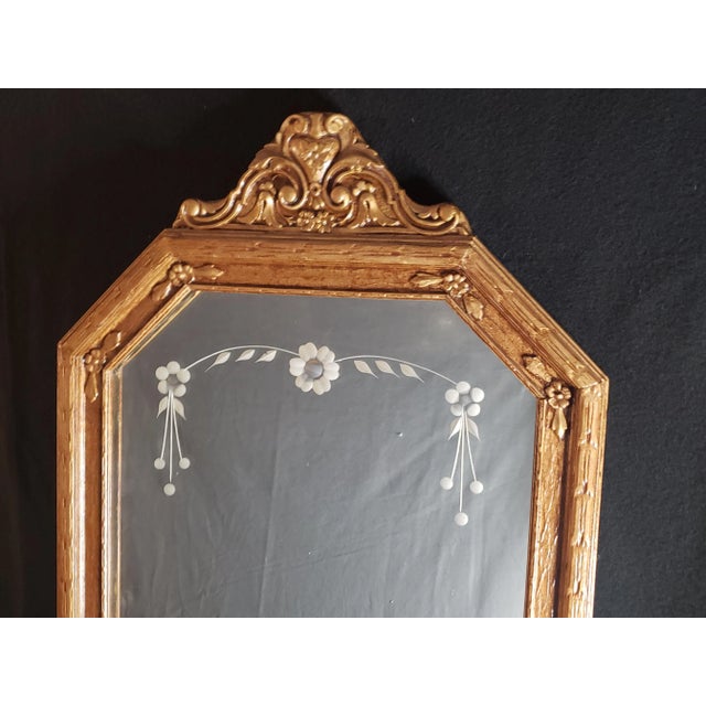 1920s Antique 1920's Etched Glass Gold Gilded Mirror With Provenance For Sale - Image 5 of 7