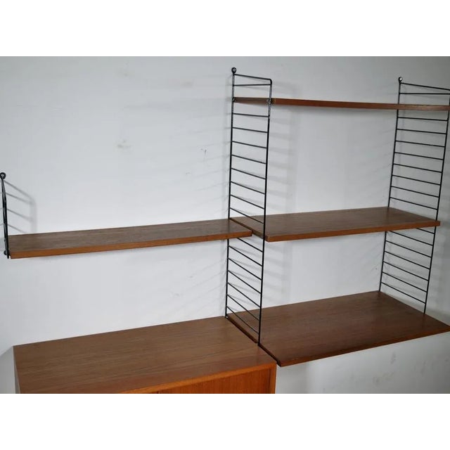 Nisse String Wall Shelf with Sideboard Made of Nut Wood by Kajsa & Nils Strinning, 1960 from String, Set of 8 For Sale - Image 6 of 13