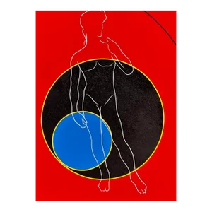 Post Modern Geometric Figural Acrylic on Canvas Signed Ab, 1980