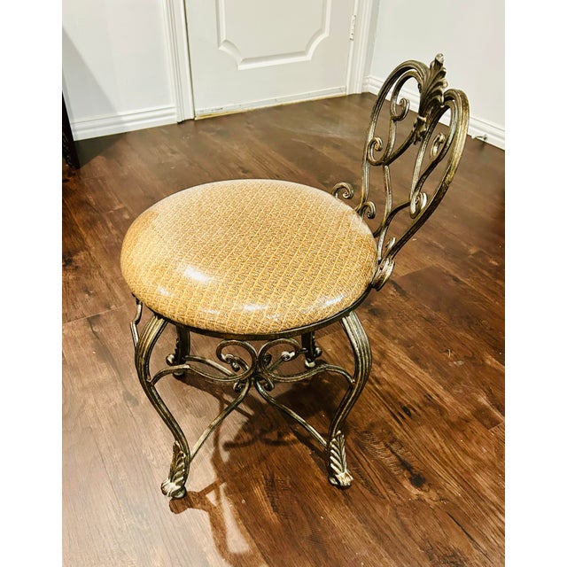 Hollywood Regency Style Metal Upholstered Vanity Chair For Sale - Image 4 of 5
