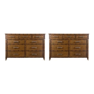 Large Organic Coastal Faux Bamboo Rattan Chest / Commode / Cabinet For Sale