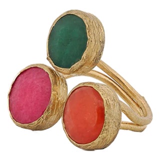 Triple Gemstone Ebru Ring, Size 7 For Sale