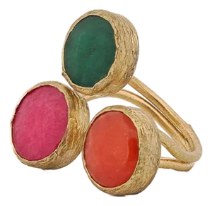 Triple Gemstone Ebru Ring, Size 7