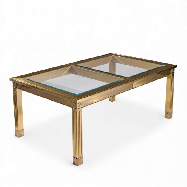 Mastercraft Mid Century Brass Expanding Dining Table With 1 Leaf For Sale - Image 9 of 10