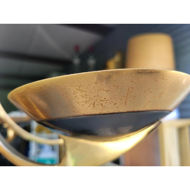 Metal Vintage Brass Dark Smoky Metal 6 Light Mid Century Modern Pietro Chiesa Parzinger Style Chandelier For Sale - Image 7 of 15