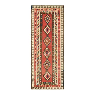 Vintage Kilim Runner in Red With Geometric Medallions, From Rug & Kilim For Sale