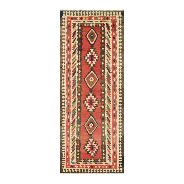 Vintage Kilim Runner in Red With Geometric Medallions, From Rug & Kilim For Sale