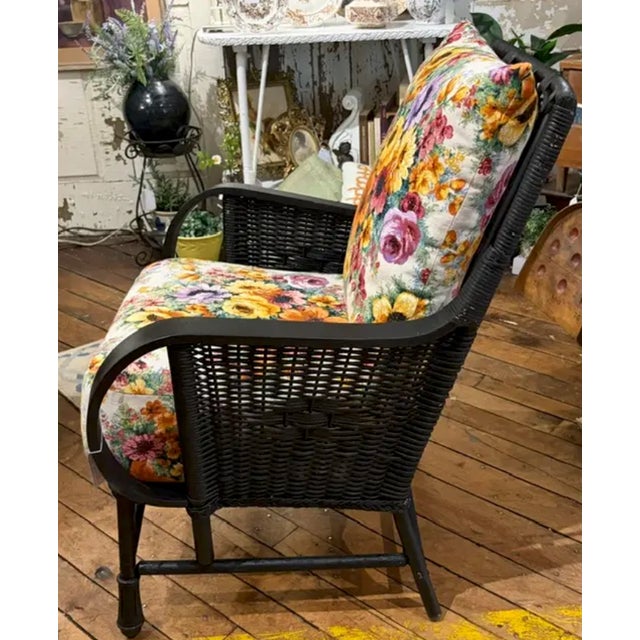 Vintage Rattan Chair With Floral Cushions For Sale In New York - Image 6 of 6