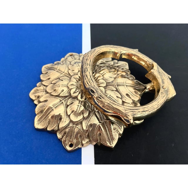 Metal Mid Century Brass Faux Bois Wreath Door Knocker For Sale - Image 7 of 18