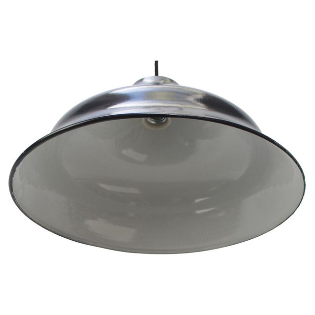 Industrial Black Dark Blue Enamel Brass Pendant Light For Sale - Image 3 of 5