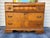 Art Deco Vintage Art Deco Waterfall Dresser With an Attached Arched Mirror Featuring Amber-Tinted Glass Panels and Geometric Wood Inlay on Casters For Sale - Image 3 of 12