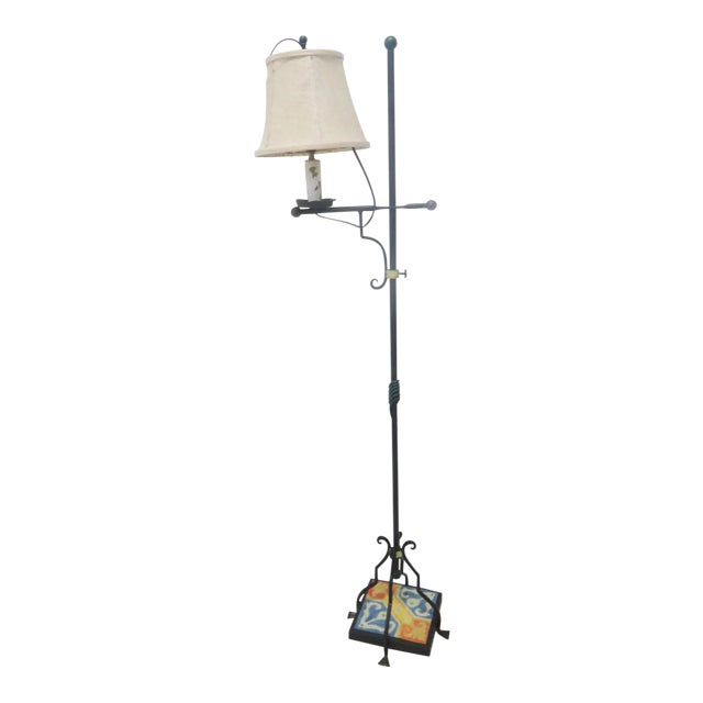Arts & Craft Iron & Tile Floor Lamp For Sale