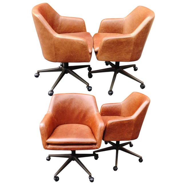 Mid-Century Modern Elevate Your Workspace: Set of 4 West Elm Helvetica Genuine Leather Chairs For Sale - Image 3 of 10
