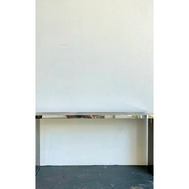 Late 20th Century Vintage Chrome Slat Console Table After Ralph Lauren For Sale - Image 5 of 12