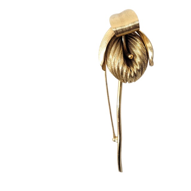 Vintage 1950s Signed Napier Goldtone Flower Brooch For Sale