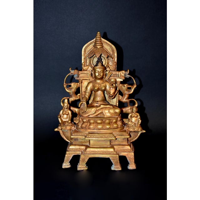 Gilt Bronze Tibetan Buddha Under Bodhi Tree For Sale - Image 10 of 16