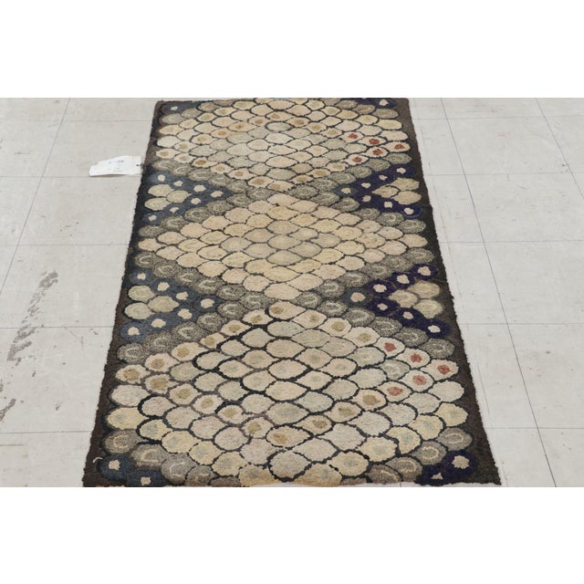 Traditional Antique Hooked Rug in Blue With Cream Geometric Patterns, From Rug & Kilim For Sale - Image 3 of 8