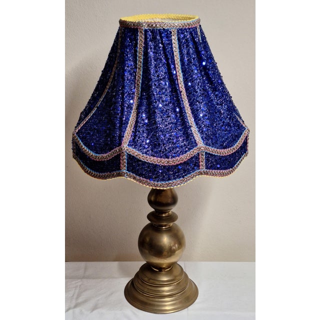 Mid-Century German Table Lamp with Brass Base and Sequined Shade, 1950s For Sale - Image 6 of 10