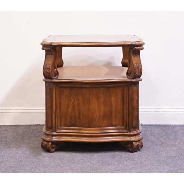 Drexel Heritage Talavera Collection Walnut Contemporary Spanish Mediterranean 27" Square Glass Topped Accent End Table For Sale - Image 12 of 13