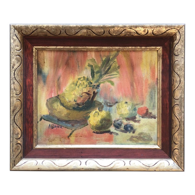 Vintage Original Still Life Painting Fruits Signed For Sale