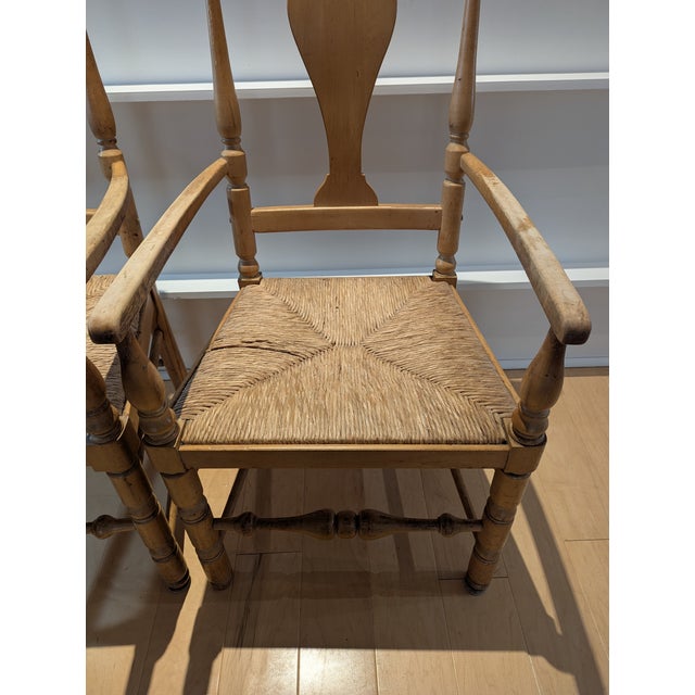 English Country Pine Woven Seat Armchairs - Set of 2 For Sale - Image 10 of 11
