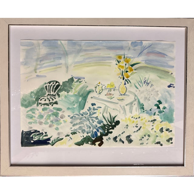 Impressionist Afternoon Tea, by Acclaimed Beverly Erschell Original Water Color Piece Garden Scene For Sale - Image 3 of 8