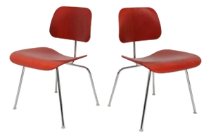 Eames Herman Miller DCM Chairs in Red Stained Birch