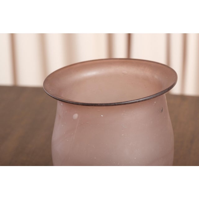 Vintage Frosted Purple Glass Vase on Blue-Green Foot For Sale - Image 4 of 10