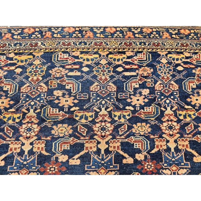 Antique Persian Senneh Area Rug, Hand-Knotted Wool, Allover Herati Pattern, Navy & Red, 4x6 For Sale - Image 15 of 18