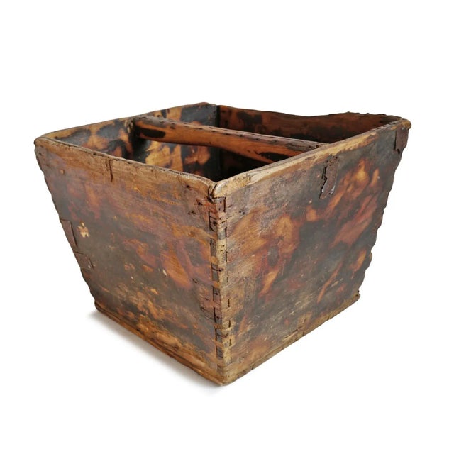 Original vintage Chinese wooden rice bucket with flat handle. Wonderful character and patina with signs of age and use....