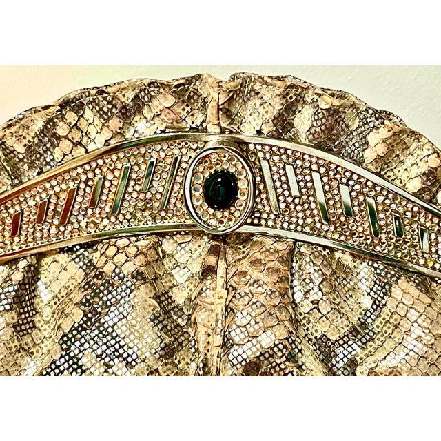1980s Judith Leiber Style Metallized Python Clutch With Silver Chain Strap For Sale - Image 5 of 8