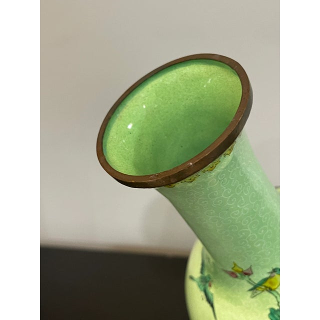 Antique Lime-Green Ground Famille Rose 'Bird and Flower' Vase For Sale In Boston - Image 6 of 9