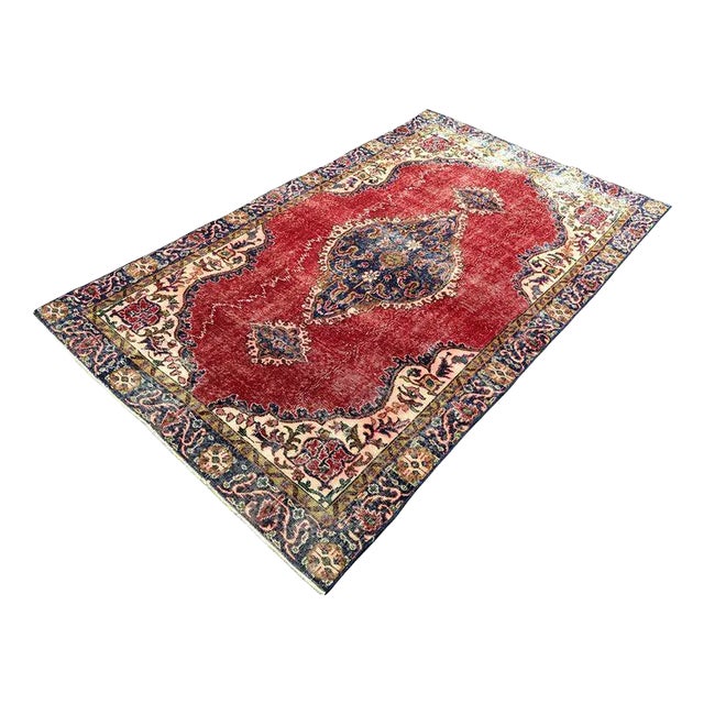 Vintage Turkish Red Handmade Rug For Sale