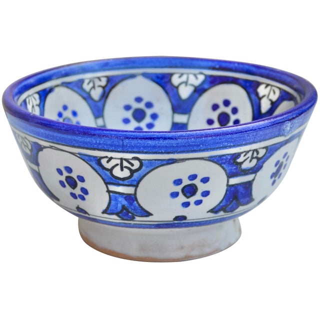 Ceramic Mid 20th Century Handmade Moroccan Ceramic Bowl With Blue Hues For Sale - Image 7 of 9