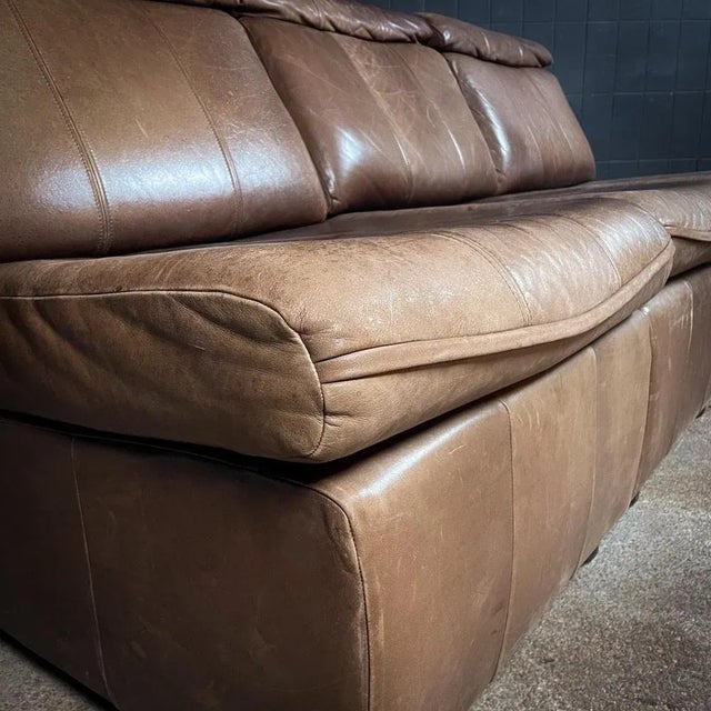 Animal Skin Mid-Century Modular Sofa in Dark Brown Leather, Set of 3 For Sale - Image 7 of 12