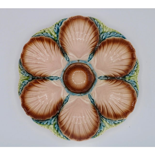 1940s French Art Deco Blue Green and Peach Ceramic Oyster Plate For Sale - Image 10 of 10