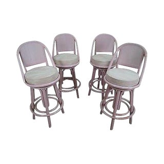 Clark Casuals Vintage Set of 4 Painted Rattan Bar Stools For Sale