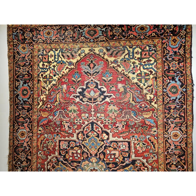 Early 1900s Persian Heriz Rug, Hand-Knotted Wool, Geometric Design, Red & Navy, 6x10 For Sale - Image 9 of 12