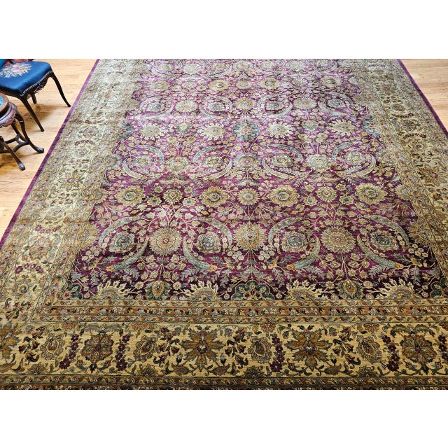 Vintage Oversize Kerman Design Rug in Royal Purple, Green, Cream, Gold, Blue For Sale In Chicago - Image 6 of 15