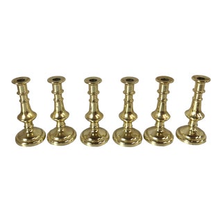 Vintage Petite Gold Metal Candlesticks - Set of 6 For Sale