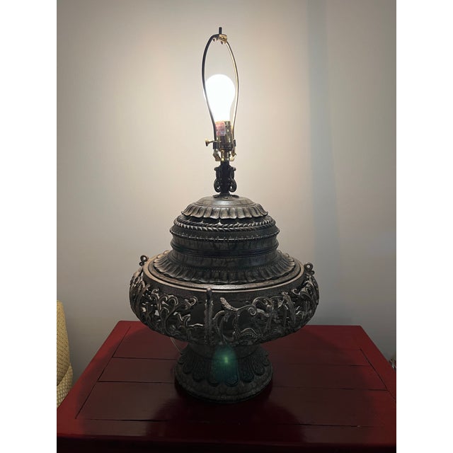 Large Late 20th Century Moroccan/Spanish Style Metal Table Lamp Filigree Base For Sale - Image 4 of 11