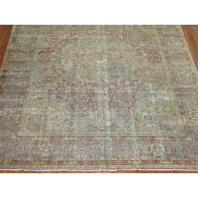 1920s Early 20th Century Traditional Worn Persian Kerman Room Size Rug - 8'4" x 12' For Sale - Image 5 of 11