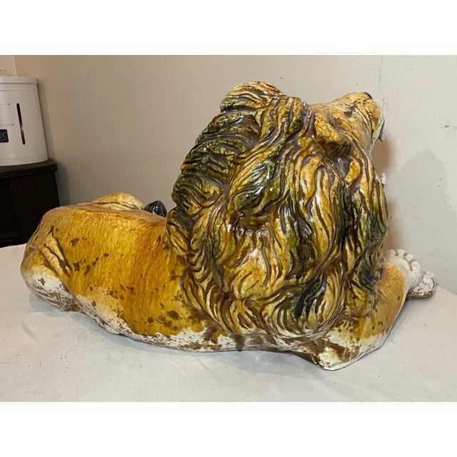 Large Antique Handmade Terracotta Pottery Italian Lion Majolica Sculpture Statue For Sale - Image 9 of 16