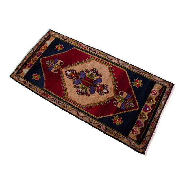 1970 Hand Knotted Small Turkish Rug Entry Decor Kitchen Mat - 1′8″ × 3′4″ For Sale