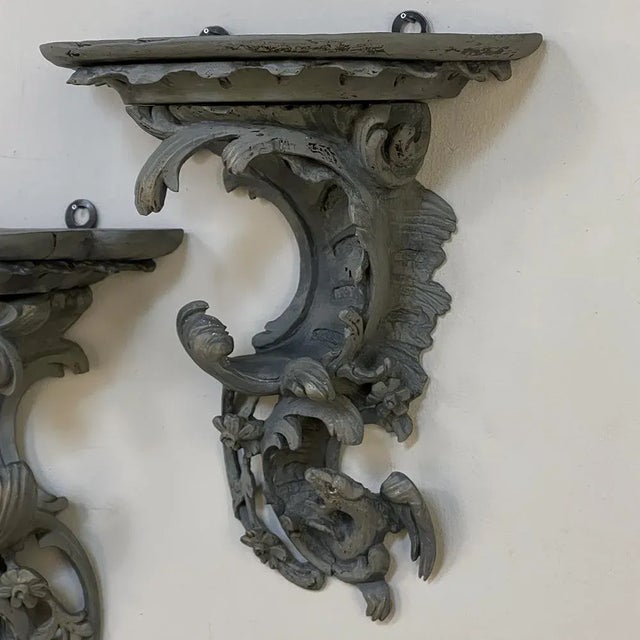 Pair 18th Century Rococo Period Painted Wall Sconces For Sale In Dallas - Image 6 of 13