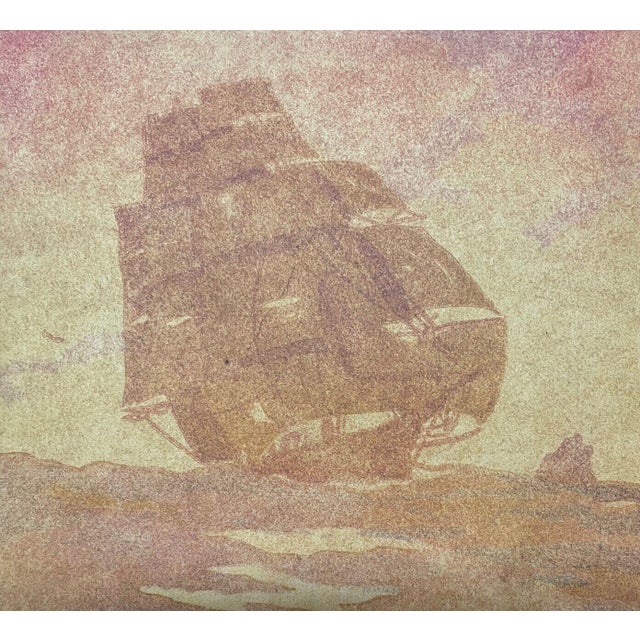 Orange Vintage Murray Kupferman 'the Golden Hour' Caribbean Sailing Woodblock For Sale - Image 8 of 11